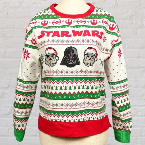 Star Wars Darth Vader Fair Isle Sweatshirt XS Holiday Red Green NWOT - Picture 2 of 9